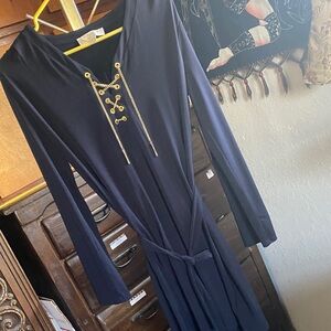 Michael Kors Navy Long Sleeve Dress with Gold Accents
